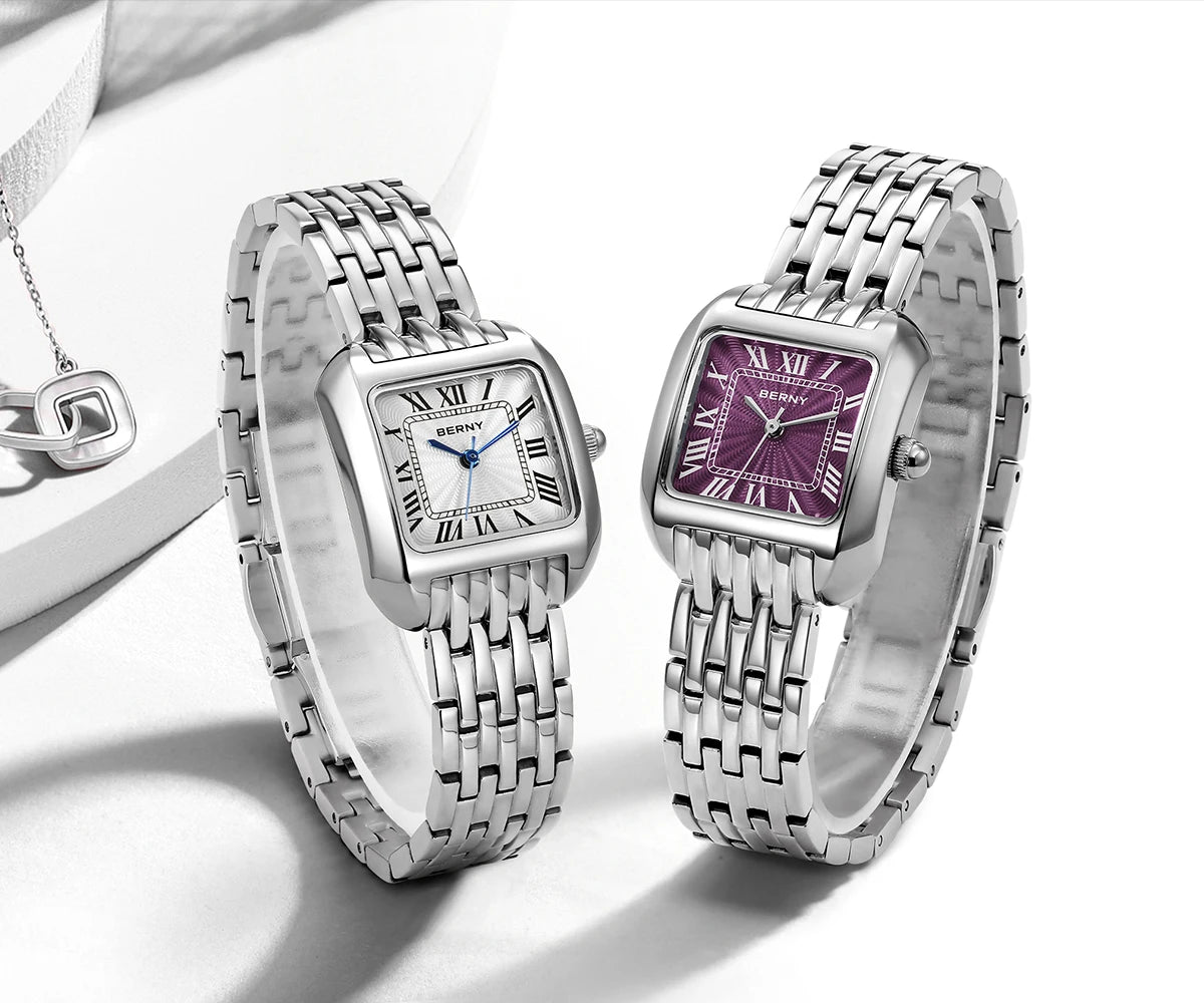 BERNY Luxury Brand Women's Watch New In High Quality S/S Square Ladies Quartz Watches Fashion Elegant Business Wristwatch