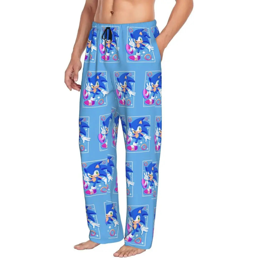 Pantalones de pijama personalizados para hombre con estampado «Soniced», con motivo de erizo, ropa de dormir, pantalones de estar por casa con bolsillos