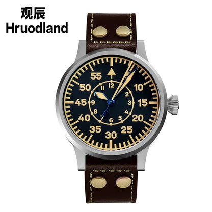 Hruodland 2025 New Pilot Men's Automatic Mechanical Watch PT5000 Sapphire Luminous C3 Stainless Steel Waterproof 10Bar Watch