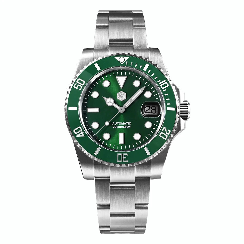San Martin 40mm Water Ghost PT5000 Automatic Men Diving Watch Business Mechanical Sapphire Waterproof 20Bar Luxury BGW-9 SN0017D