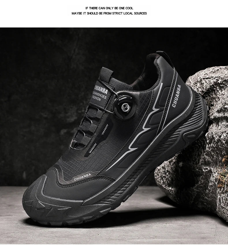 Rotary Buckle Men's Trekking Sneakers Outdoor Platform Hiking Shoes Comfortable Non-Slip Climbing Walking Shoes for Men