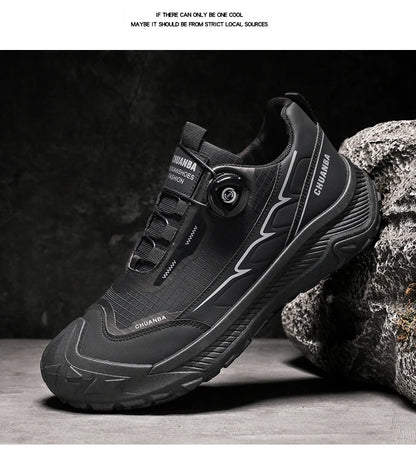 Rotary Buckle Men's Trekking Sneakers Outdoor Platform Hiking Shoes Comfortable Non-Slip Climbing Walking Shoes for Men