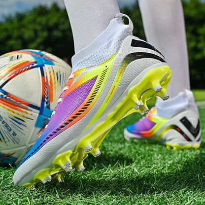 Chaussures de football multicolores pour hommes et femmes, chaussures de football à rinçage élevé, chaussures de sport de plein air, baskets athlétiques pour enfants, match d'entraînement, TF, FG