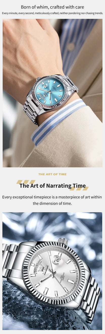 OLEVS 5650 Quartz Men's Watches Unique Week Calendar Display Luxury Brand Original Watches for Men Luminous Waterproof Man Watch