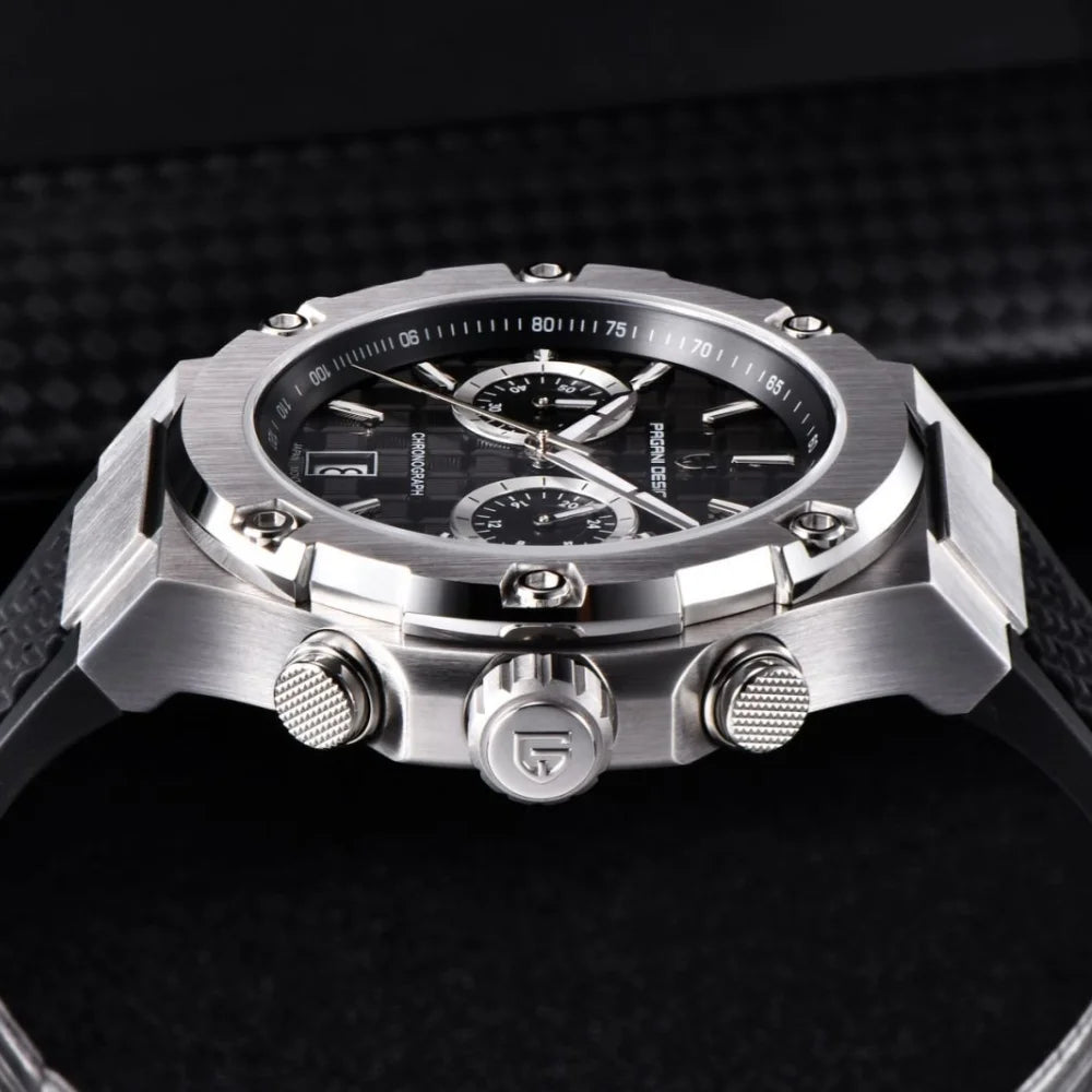 PAGANI DESIGN PD-YS032 Men's Quartz Watch 44mm Japan VK64 Movement Stainless Steel Case Rubber Strap Sapphire Glass 100M Waterproof