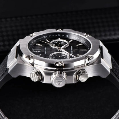 PAGANI DESIGN PD-YS032 Men's Quartz Watch 44mm Japan VK64 Movement Stainless Steel Case Rubber Strap Sapphire Glass 100M Waterproof