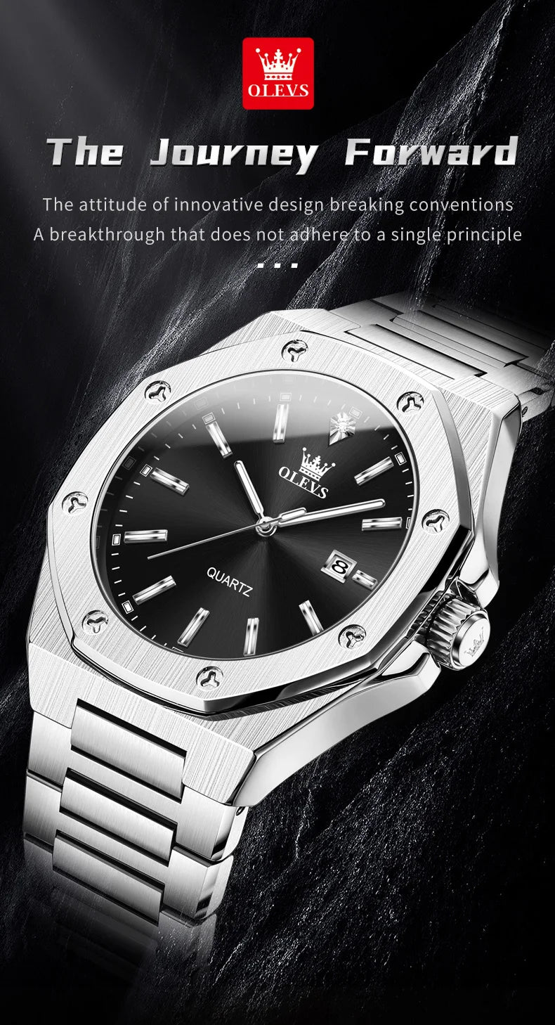 OLEVS Men's Watches Luxury Classic Fashion Fine Steel Original Brand Quartz Wristwatch for Man Waterproof Luminous Date reloj