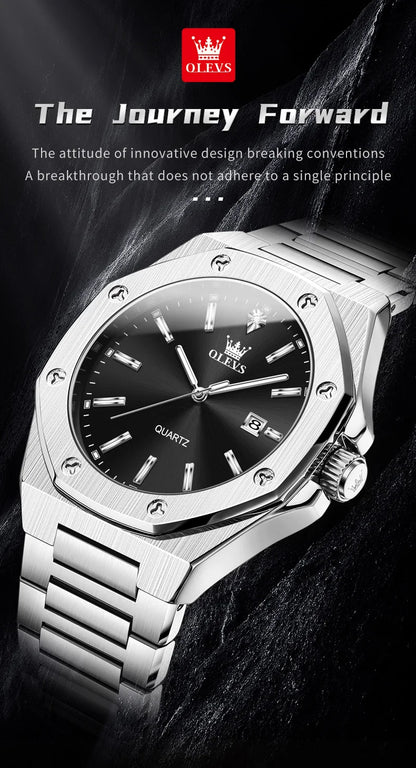OLEVS Men's Watches Luxury Classic Fashion Fine Steel Original Brand Quartz Wristwatch for Man Waterproof Luminous Date reloj