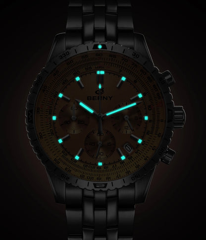 Pánské hodinky BERNY Aviation – křemenný chronograf s datem, safírovým sklem a ultraluminiscenční vrstvou – elegantní hodinky luxusní značky