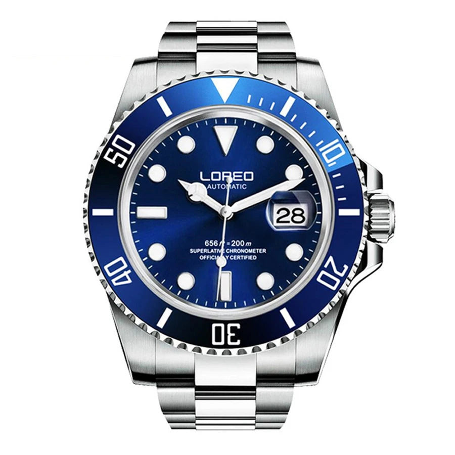 LOREO Original Men's Business Watch 20ATM Waterproof Wristwatch Top Brand Casual Sport Seagull Automatic Mechanical Watch Men