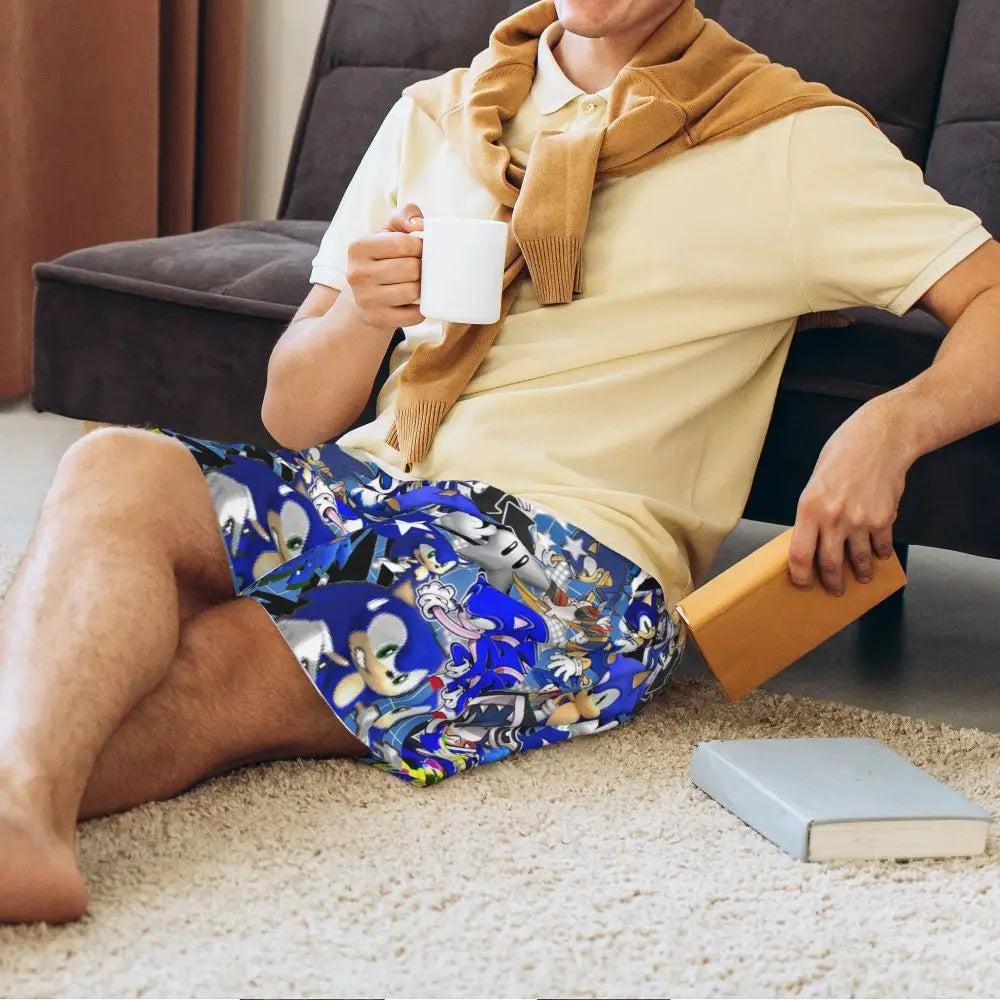 Pantalones cortos de pijama personalizados de Sonic the Hedgehog para hombre, para dormir y estar por casa