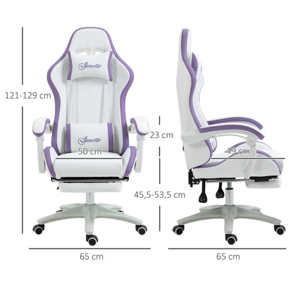 Vinsetto Gaming Chair PU Leather Gamer Chair Adjustable Height Reclining 135° Headrest and Footrest 65X65X121-129 cm White