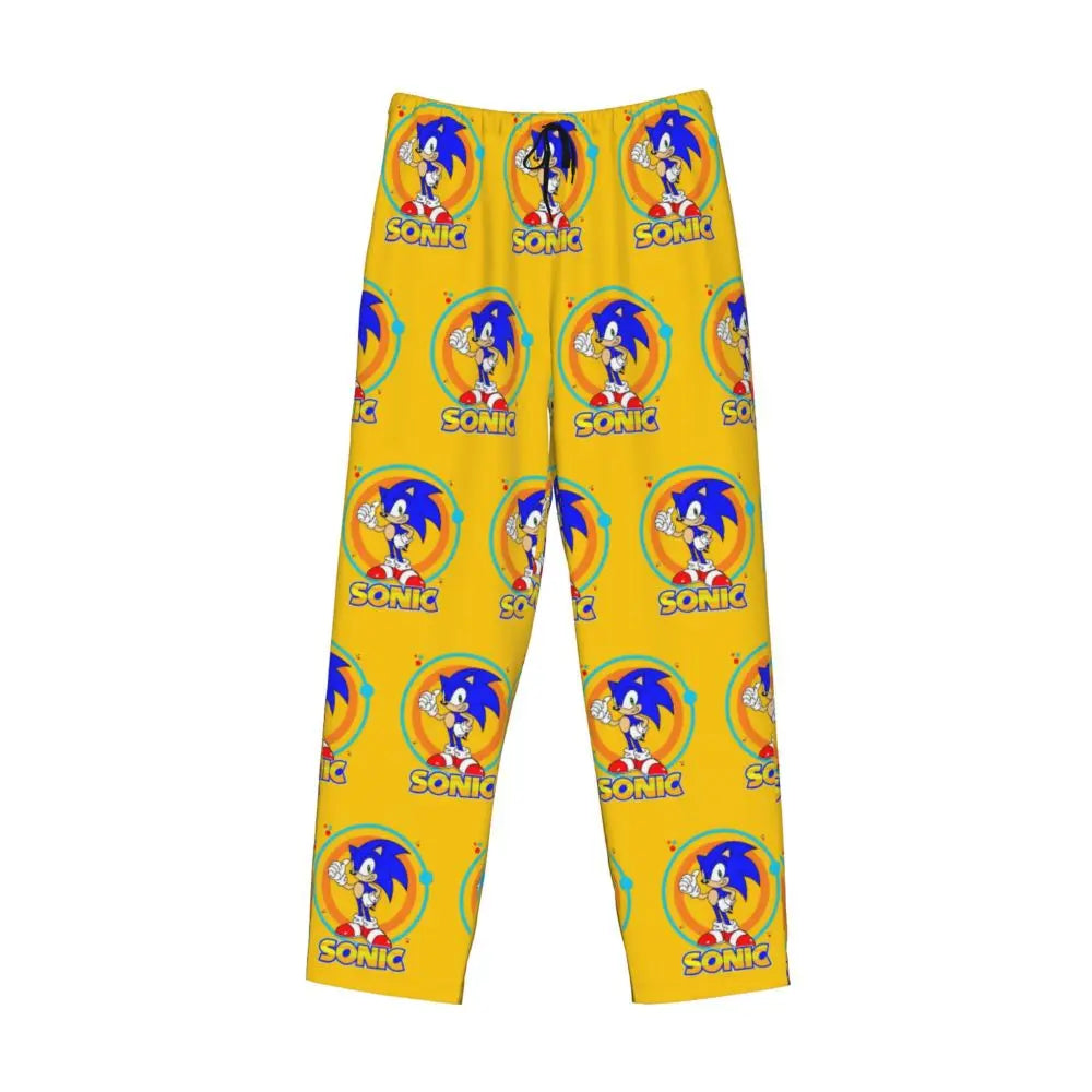 Pantalones de pijama personalizados para hombre con estampado «Soniced», con motivo de erizo, ropa de dormir, pantalones de estar por casa con bolsillos
