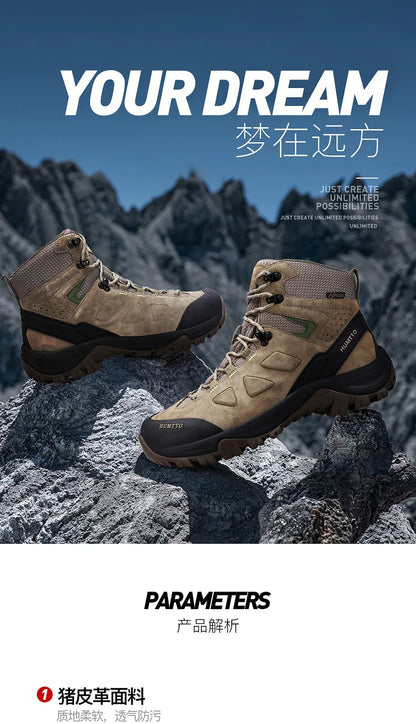 Zapatos de senderismo HUMTTO, botas de caza impermeables para hombre, botas tácticas de combate para desierto hasta el tobillo, botas de trekking para hombre y mujer, zapatillas cálidas de cuero
