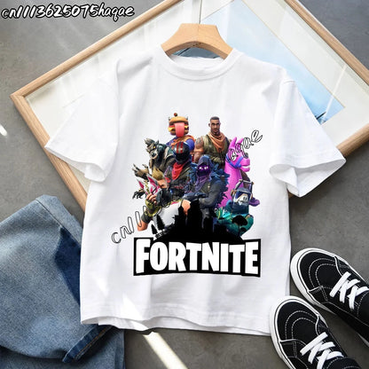 Summer New Fortnite Children T-shirts Cartoon Character Graphic T-shirt Casual Sports Short Sleeves Sports Tops Kids Boys Clothing