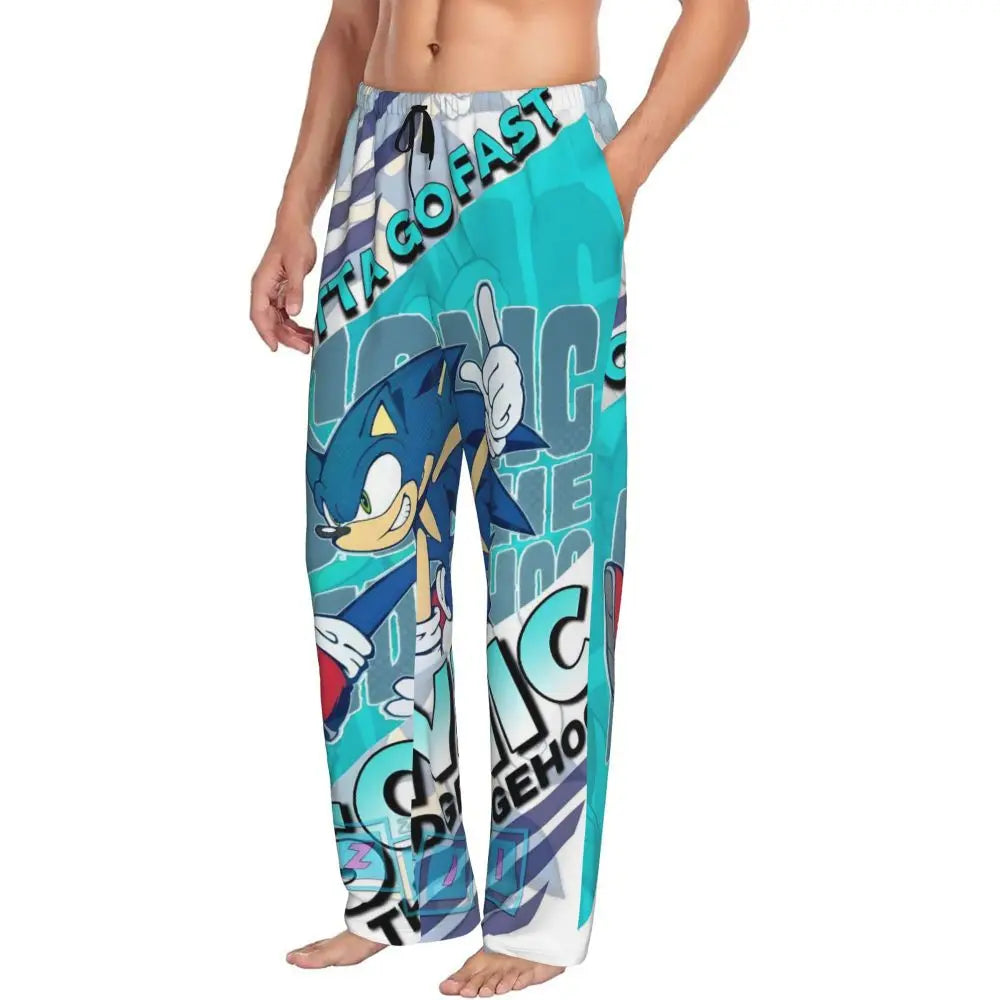 Pantalones de pijama personalizados para hombre con estampado «Soniced», con motivo de erizo, ropa de dormir, pantalones de estar por casa con bolsillos