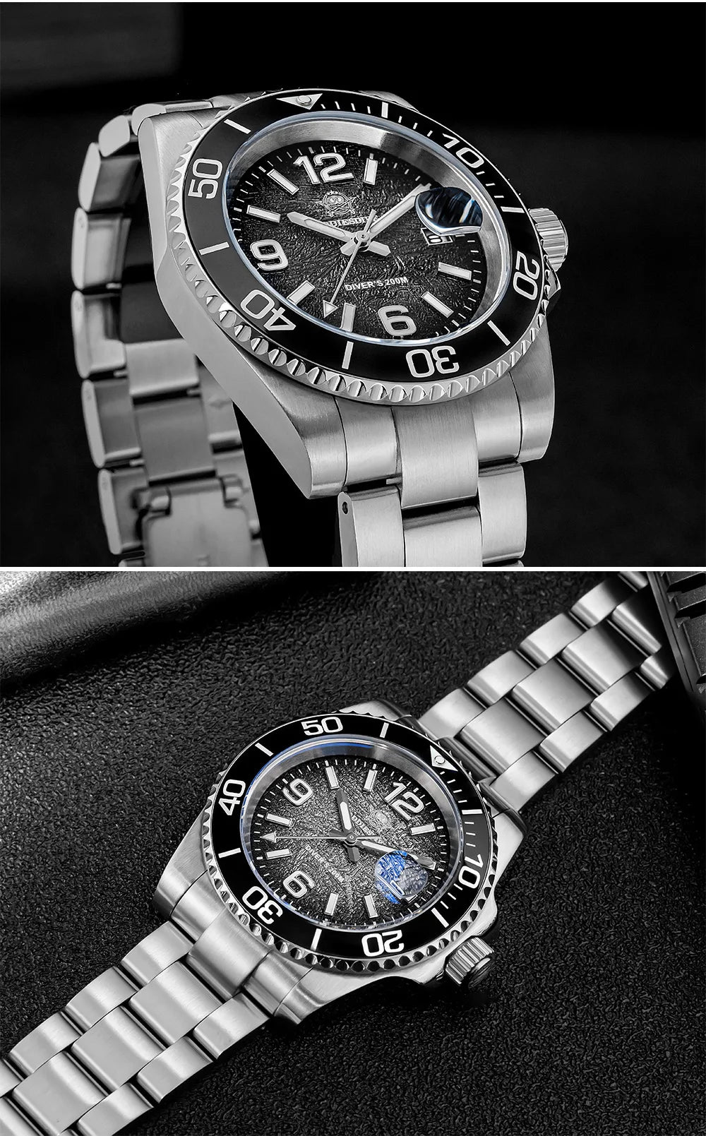 ADDIESDIVE 48mm Diver Watch Fashion Gradient Color Rotatable Bezel Quartz Watches Luminous 200m Waterproof Stainless Men's Watch