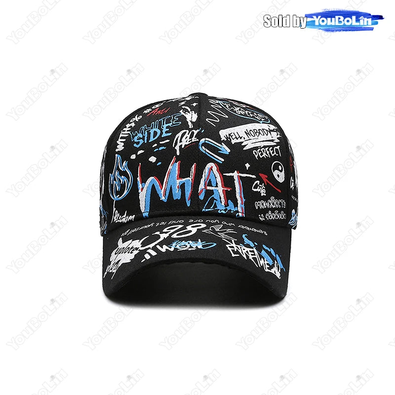 Graffiti-Baseballkappe für Damen und Herren – Verstellbare Kappe aus Baumwolle im Streetstyle mit Snapback