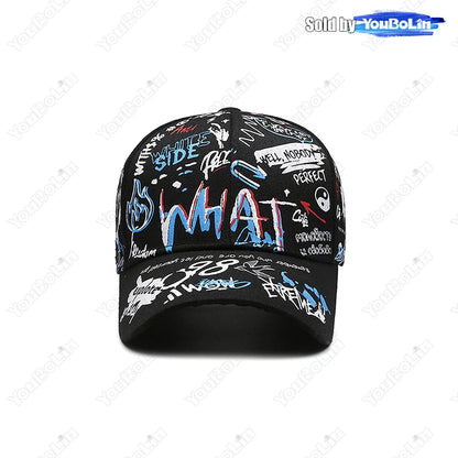 Graffiti-Baseballkappe für Damen und Herren – Verstellbare Kappe aus Baumwolle im Streetstyle mit Snapback