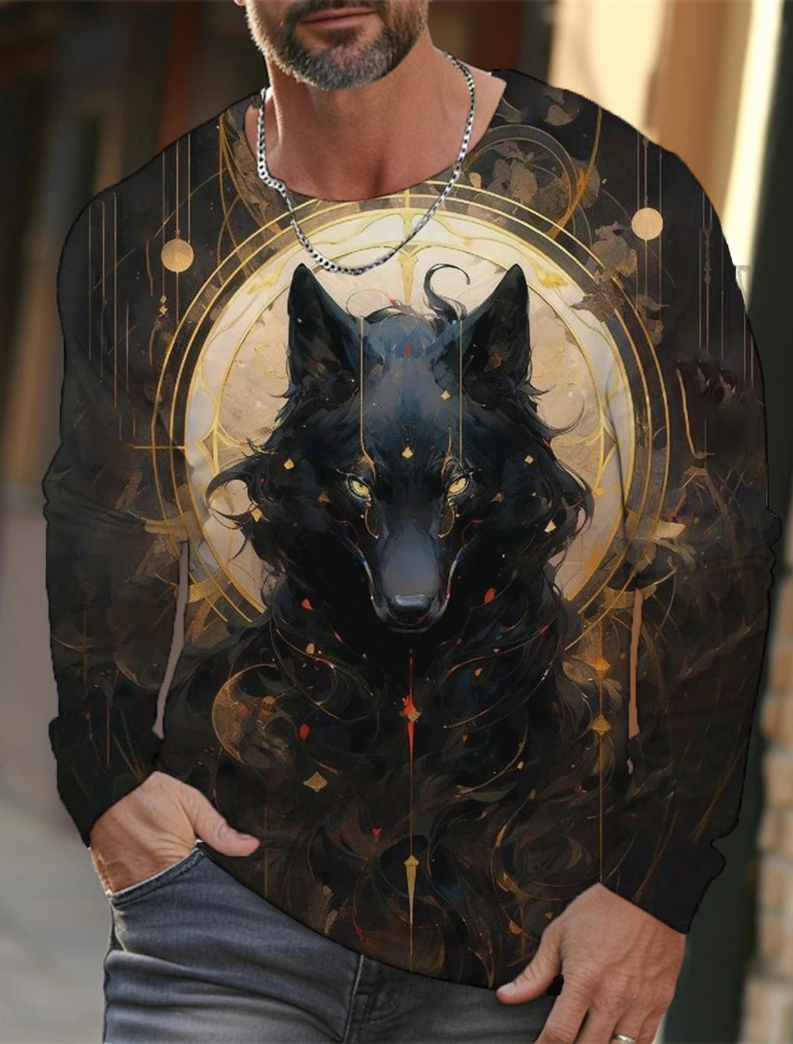 The Wolf Graphic Men's Long Sleeve T-shirt Casual Top Tee Shirt Fashion Animal 3D Full Printing Streetwear