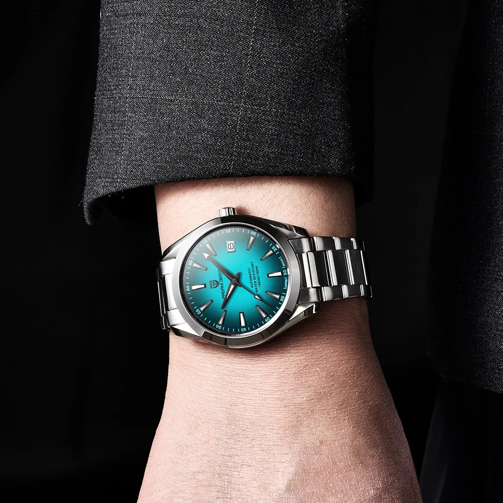 Montre de luxe pour homme PAGANI DESIGN – Modèle automatique mécanique (calibre 8215), en acier inoxydable, étanche, avec affichage de la date et aiguilles luminescentes