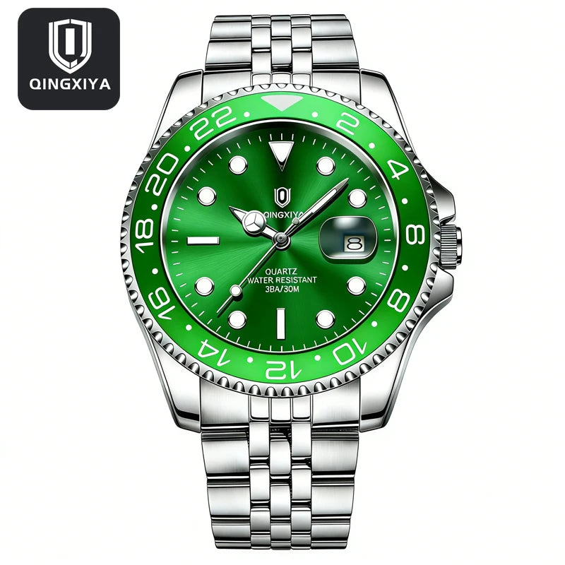QINGXIYA Luxe herenhorloges met kwartsmechanisme, roestvrij staal, waterdicht, verlicht, datumweergave, herenpolshorloge, reloj hombre