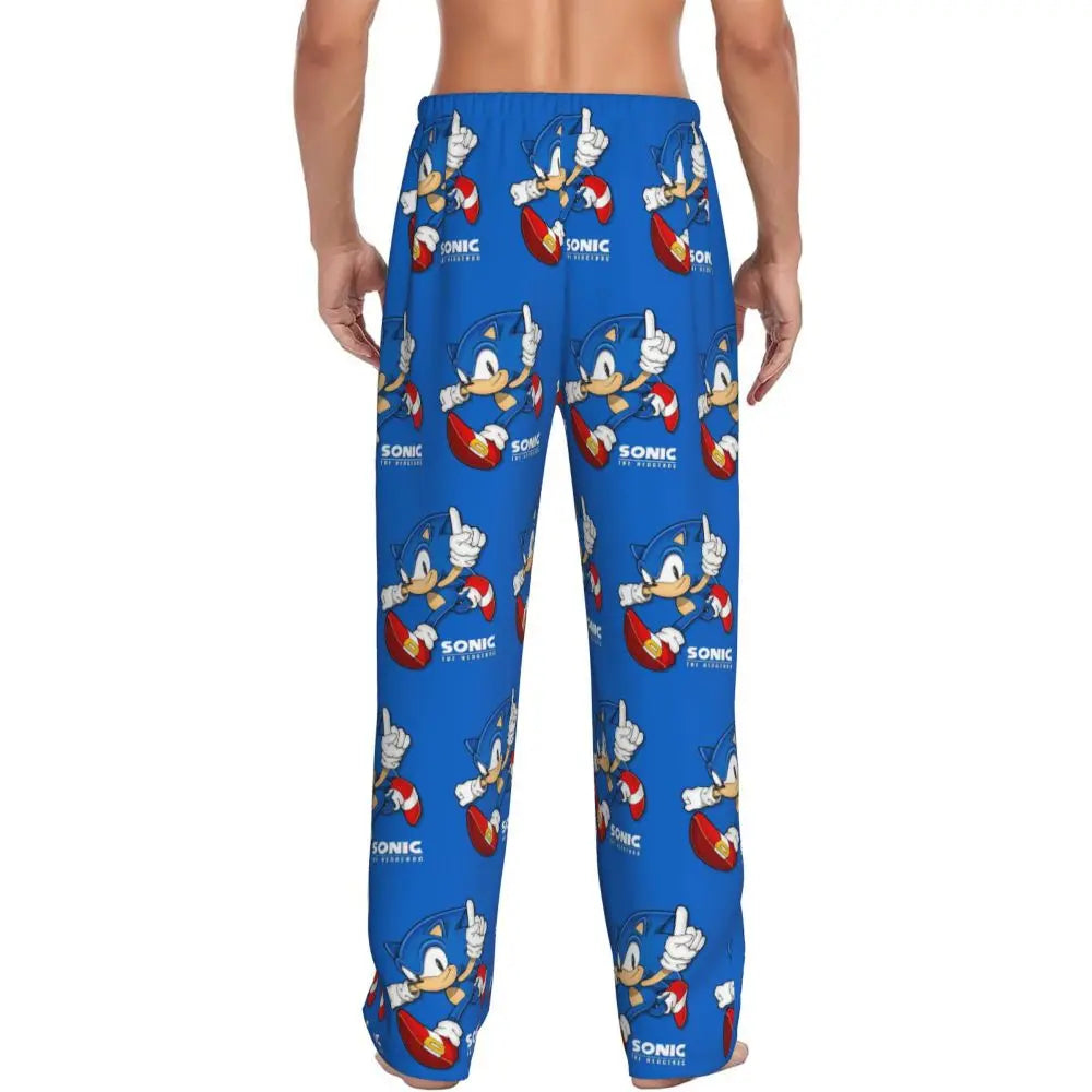 Pantalones de pijama personalizados para hombre con estampado «Soniced», con motivo de erizo, ropa de dormir, pantalones de estar por casa con bolsillos