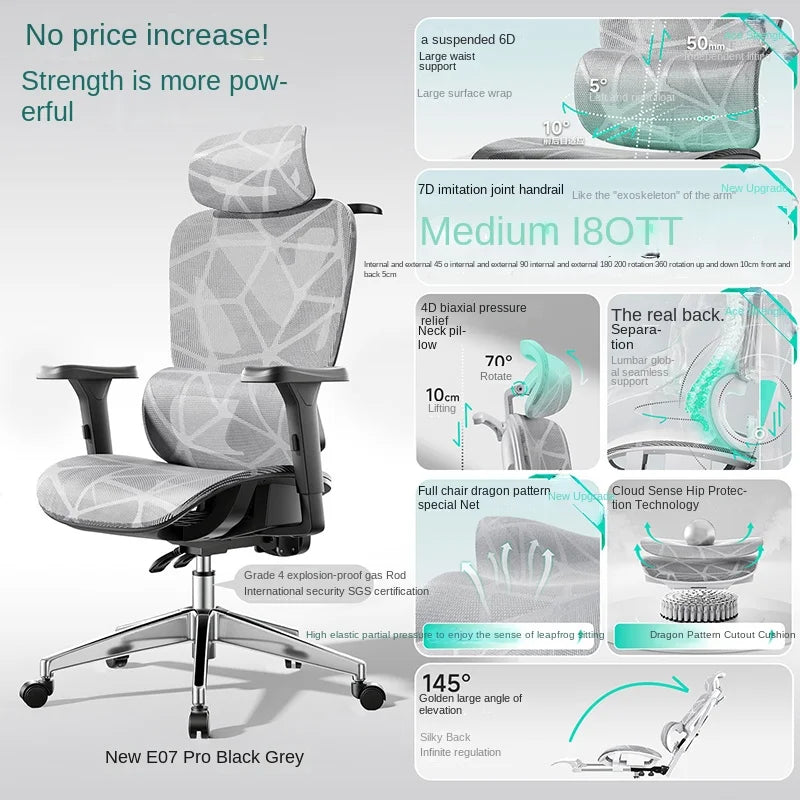 E07 Pro Ergonomic Office Chair Gaming Chair with Footrest, Adjustable Lumbar Support, Reclining Backrest, Comfortable Executive Desk Chair