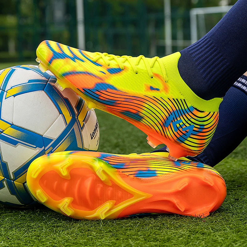 Nuevas zapatillas de fútbol para hombre, botas para césped exterior, tacos antideslizantes de alta calidad, caña alta y ligeras para niños, modelo superventas