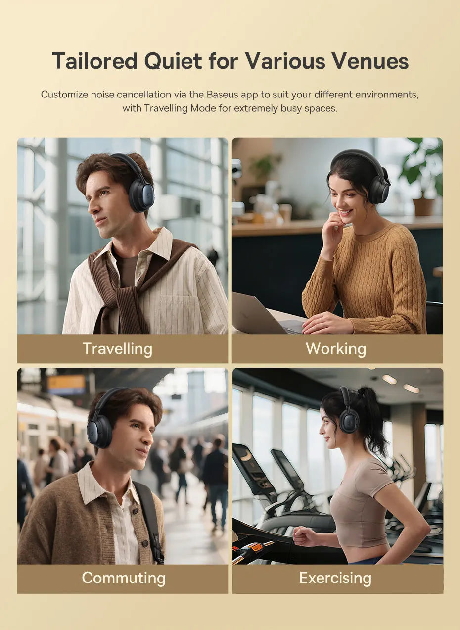 Baseus Bowie MH1 Bluetooth Headphones 48dB Noise Cancellation Hi-res LDAC Over Ear Headset Audio Wireless Earphone Earbuds