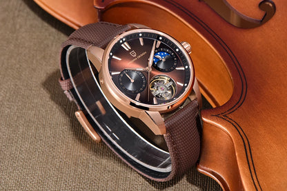 PAGANI DESIGN – Ceas mecanic de lux pentru bărbați, 41 mm, sticlă de safir, curea din piele, rezistent la apă, stil pilot, cu turbilion și fază lunară
