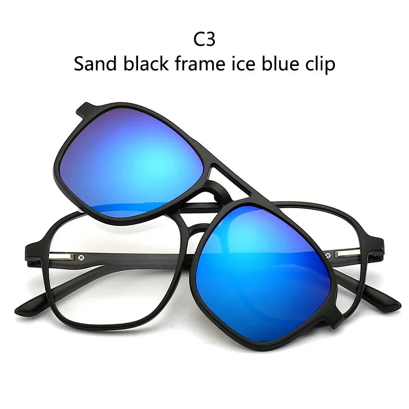 Ochelari de soare polarizați cu atracție magnetică oglindă, ochelari de ciclism 2 în 1 cu clemă, ochelari strălucitori pentru bărbați, ochelari cu ramă dublă pentru femei