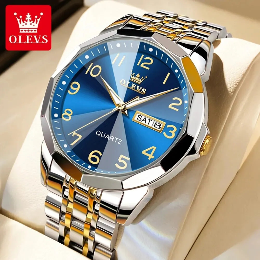 Ceas pentru bărbați OLEVS 9970 – Model elegant cu cadran digital, afișaj pentru dată și zi, rezistent la apă, luminescent, cu mecanism cu cuarț – Ceas de lux original