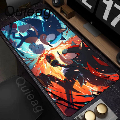 Anime Sonic The Hedgehog egérpad XXL íróasztali szőnyeg Lockrand játék kiegészítőkkel, HD nyomtatású egérpad, játék billentyűzet alátét, párnázott szőnyeg