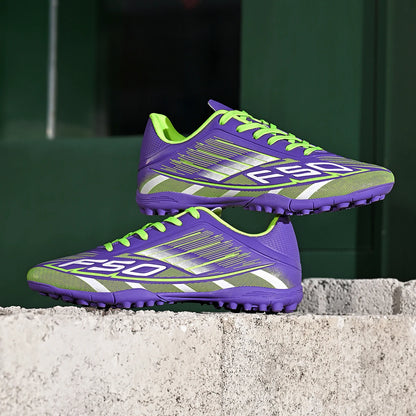 TF Soccer Cleats Children Kids Boys Girls PU Fabric Upper Rubber Sole Non-Slip Wear-Resistant Training Shoes