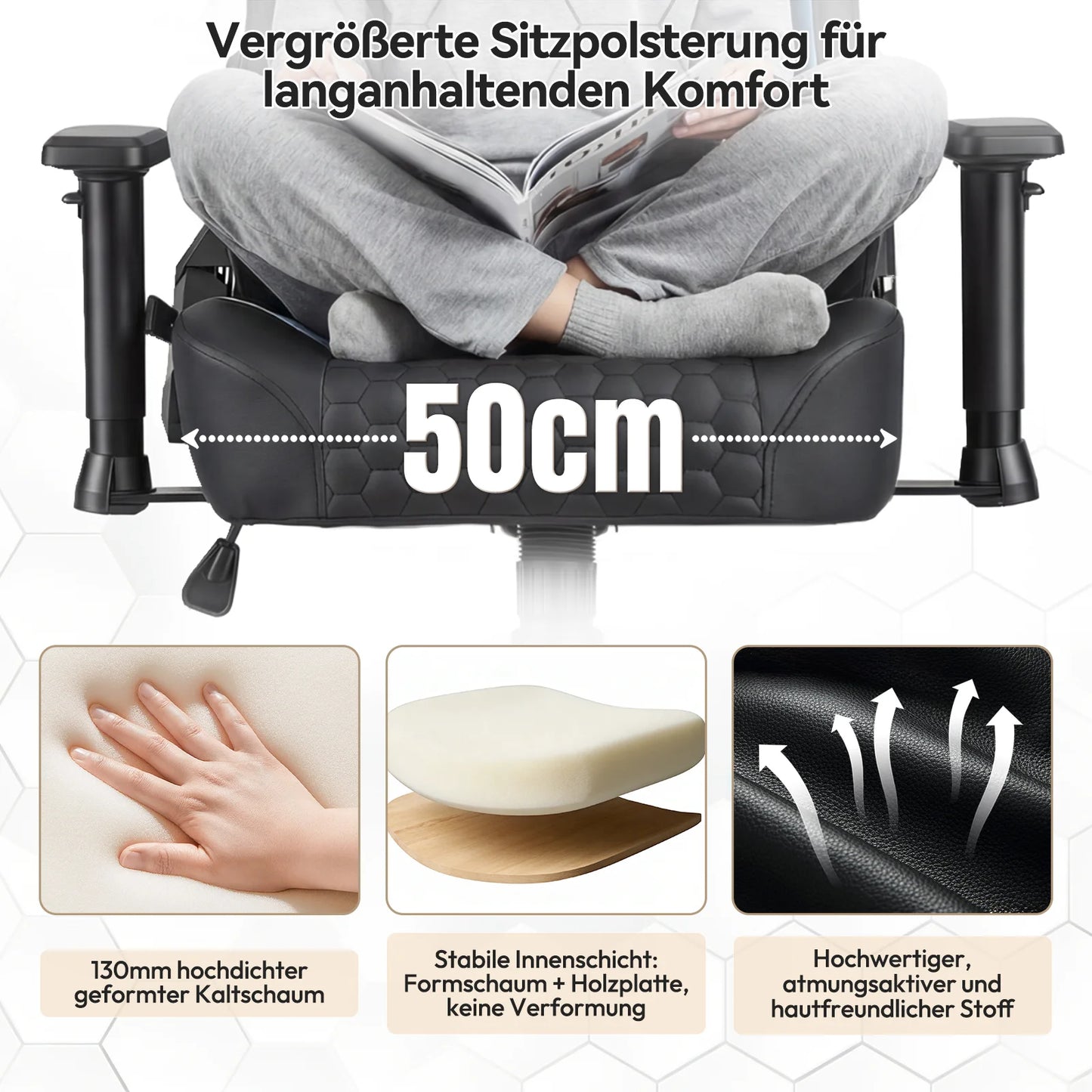 Devoko Gaming chair with 6-35 ° adjustable lumbarrest, thickened and wide seat cushion, ergonomic desk chair