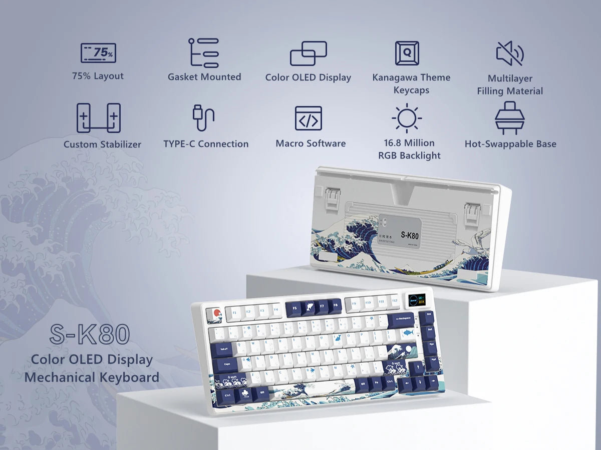 womier SK80 Gasket Mounted Mechanical Keyboard 81 Key Gamer Keyboard 75% Hot Swap RGB Gaming Keyboard with Smart Display for PC