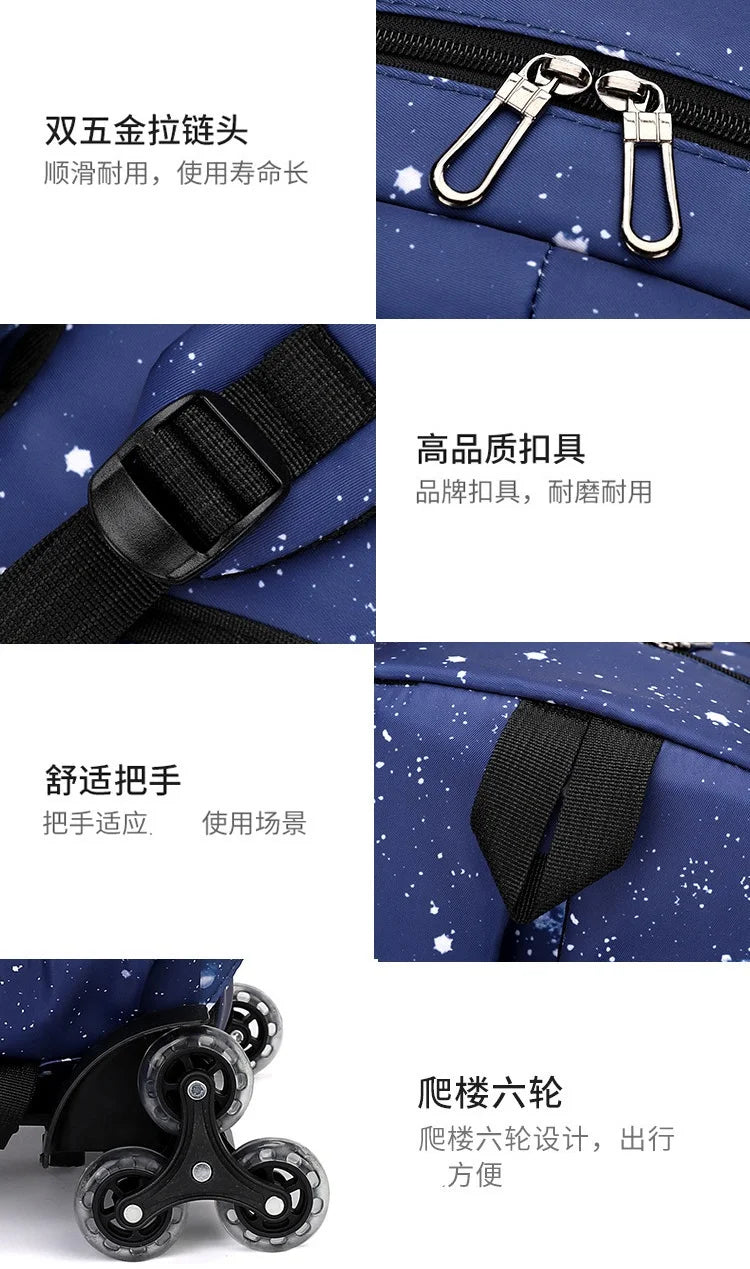 Fortnite 2 in 1 Trolley Backpack Starry Sky Print Large Capacity Waterproof Laptop Bag Stair Climbing Design Student Schoolbag