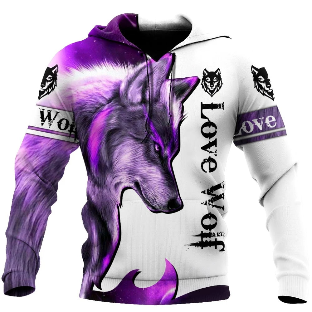 Moda Otoño: sudaderas con capucha con estampado de león y lobo, piel de tigre blanco en 3D por toda la prenda, sudadera de hombre, chaqueta unisex con cremallera, chaqueta informal