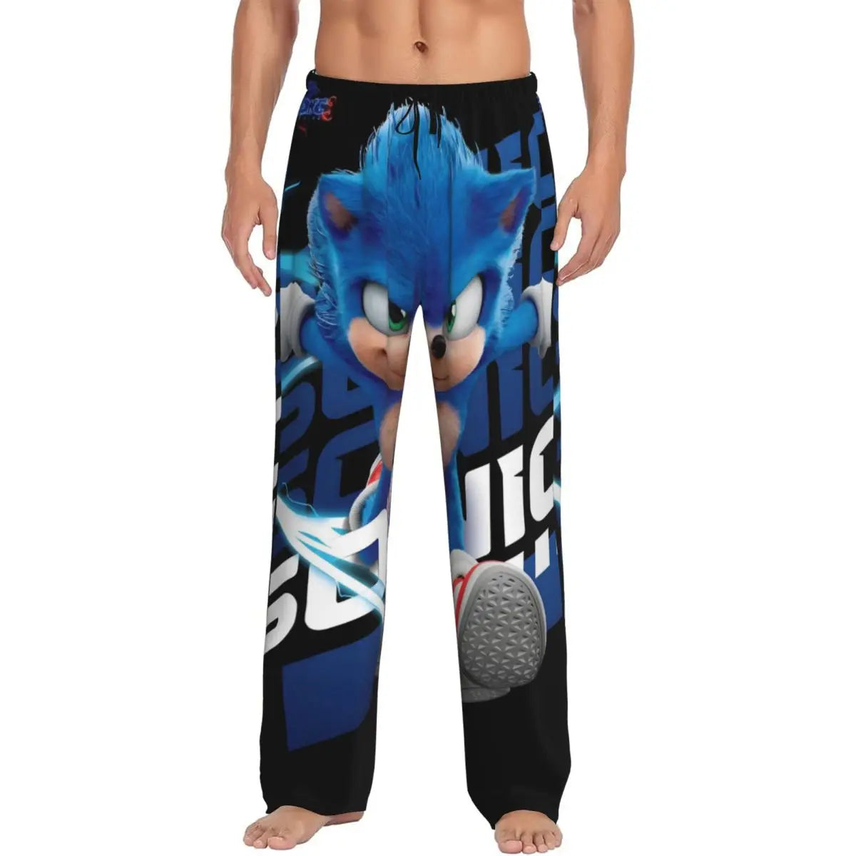 Pantalones de pijama personalizados para hombre con estampado «Soniced», con motivo de erizo, ropa de dormir, pantalones de estar por casa con bolsillos