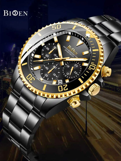 BIDEN Multi-functional men's quartz watch luxury waterproof night light business style diving series casual fashion watch
