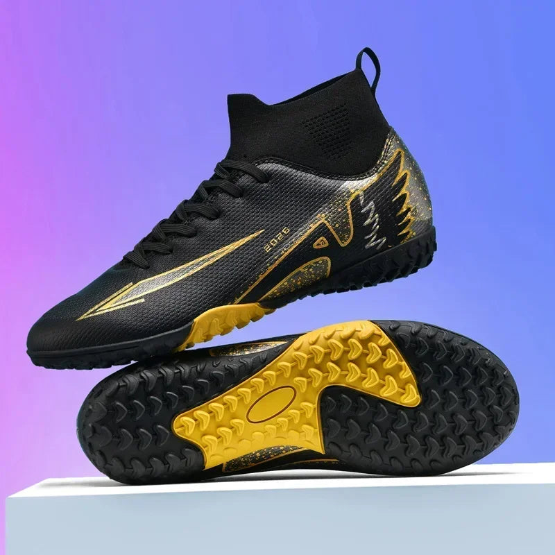 Nouvelles chaussures de football pour hommes, chaussures de sport d'extérieur, ultra-légères, de haute qualité, à cheville haute, chaussures de football en salle antidérapantes, futsal antidérapant.