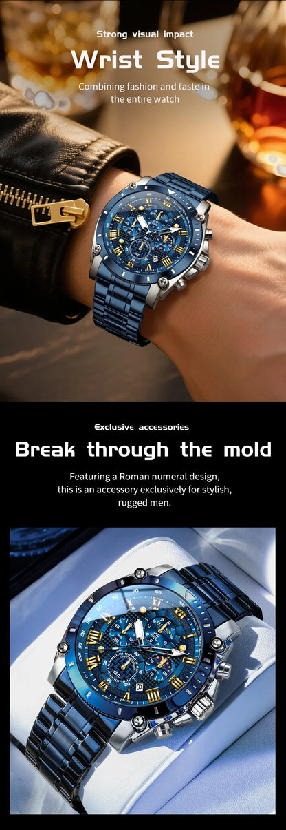 OLEVS 2025 New Men Watch Top Brand Luxury Watch Men Stainless Steel Waterproof Sport Quartz Chronograph Wrist Watch Man Relogio