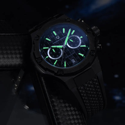 PAGANI DESIGN PD-YS032 Men's Quartz Watch 44mm Japan VK64 Movement Stainless Steel Case Rubber Strap Sapphire Glass 100M Waterproof