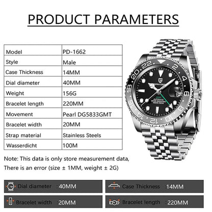 PAGANI DESIGN Men Watch GMT40mm Mechanical Watch Top Brand Sapphire Glass Stainless Steel Waterproof Clock RelogioMasculino gift