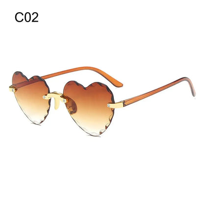 Ochelari de soare în formă de inimă, cu ramă metalică fără ramă, lentile degradate, ochelari de soare „Love Heart” pentru femei, protecție UV400