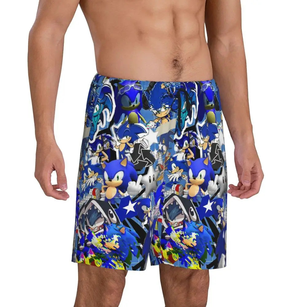 Pantalones cortos de pijama personalizados de Sonic the Hedgehog para hombre, para dormir y estar por casa