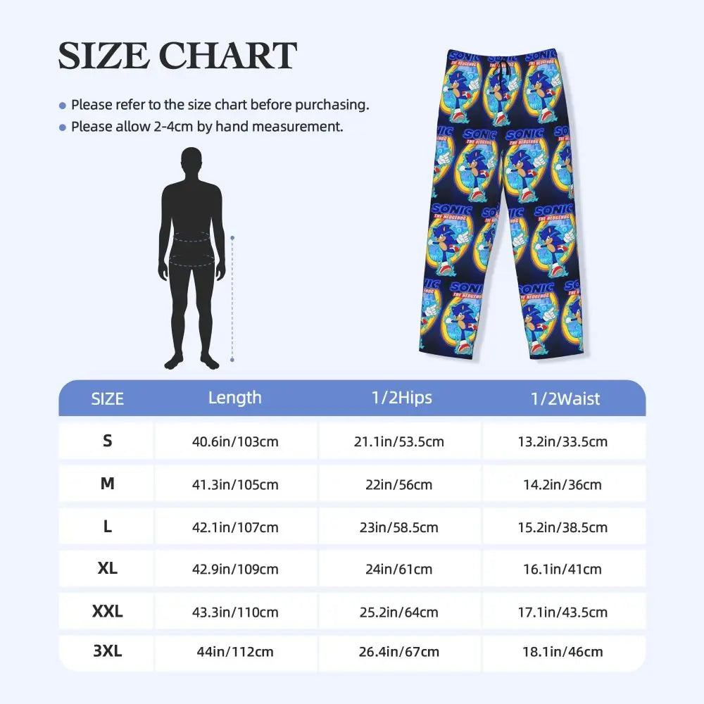 Pantalones de pijama personalizados para hombre con estampado «Soniced», con motivo de erizo, ropa de dormir, pantalones de estar por casa con bolsillos