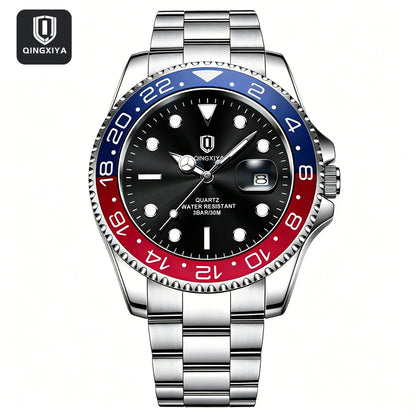 QINGXIYA Luxe herenhorloges met kwartsmechanisme, roestvrij staal, waterdicht, verlicht, datumweergave, herenpolshorloge, reloj hombre