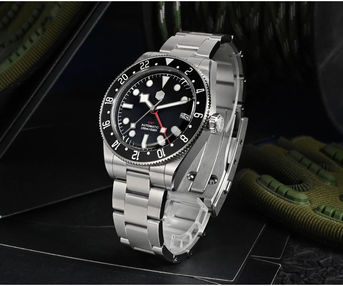 San Martin 39mm NH34 GMT Men's Luxury Watch Bidirectional Aluminum Bezel Automatic Mechanical Sapphire 100M Waterproof SN0109